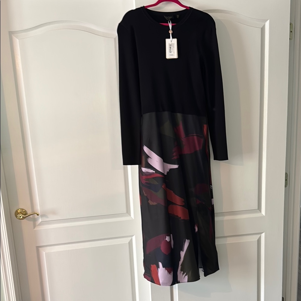 Ted Baker Black Multi- Media Long Sleeve Sheath Dress